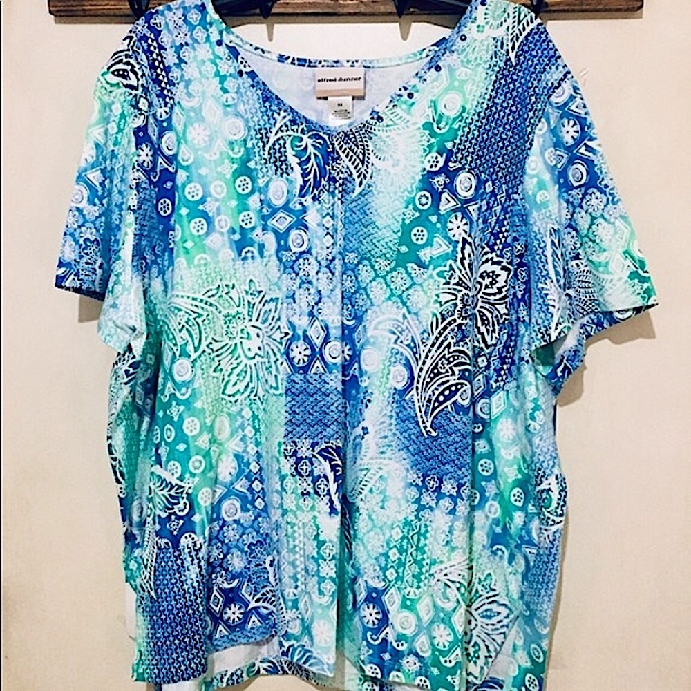 🌴NWOT Alfred Dunner Blue/Green Tropical Top (3X)